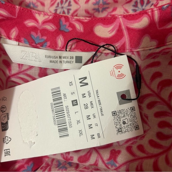 Zara Printed Midi Dress Pink Floral Button Front Tiered Boho Cotton 5029/ - Picture 10 of 13